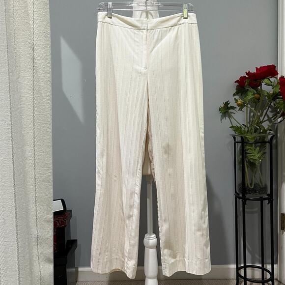 Tahari Classic Pinstripe Tailored Wool Wide Leg Ankle Relaxed Suit Trousers 6